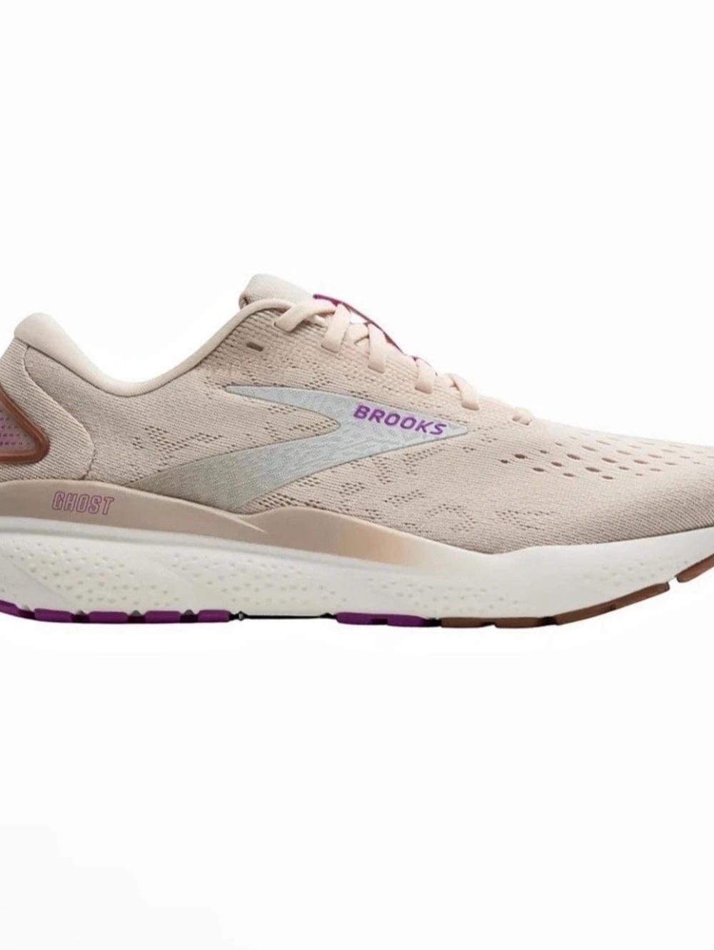 Brooks Ghost 15 Athletic Shoes in Cream & Purple NIB
